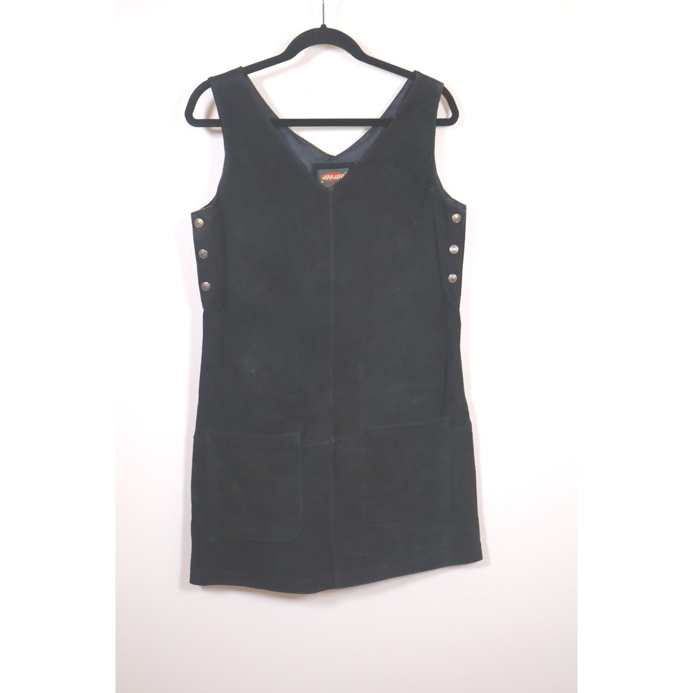 JOUJOU Dress Size Large Black Suede‎ Button Side A-Line Mini